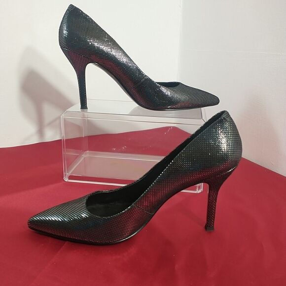 Nine West Women's SZ 9M Flax Metallic Dress Pump Silver/Black. - Picture 2 of 10